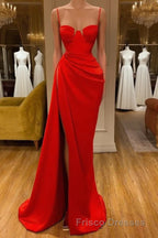 Gorgeous Spaghetti Strap Unique Round Cup High split Red Formal Prom Dress