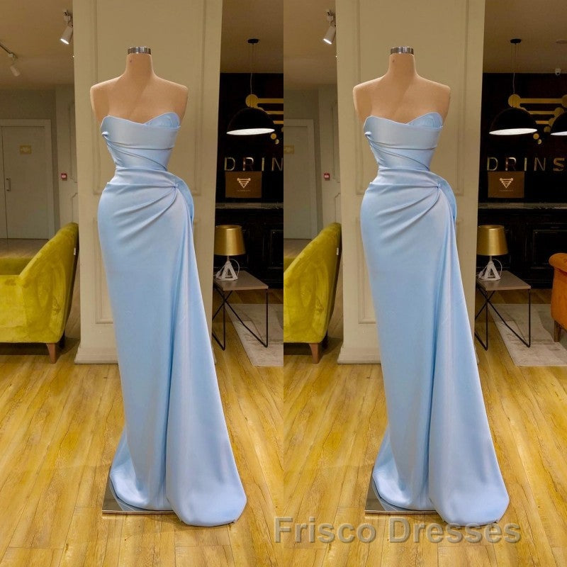 Unique Cross Sweetheart Light Blue Soft-pleated Long Formal Prom Dress