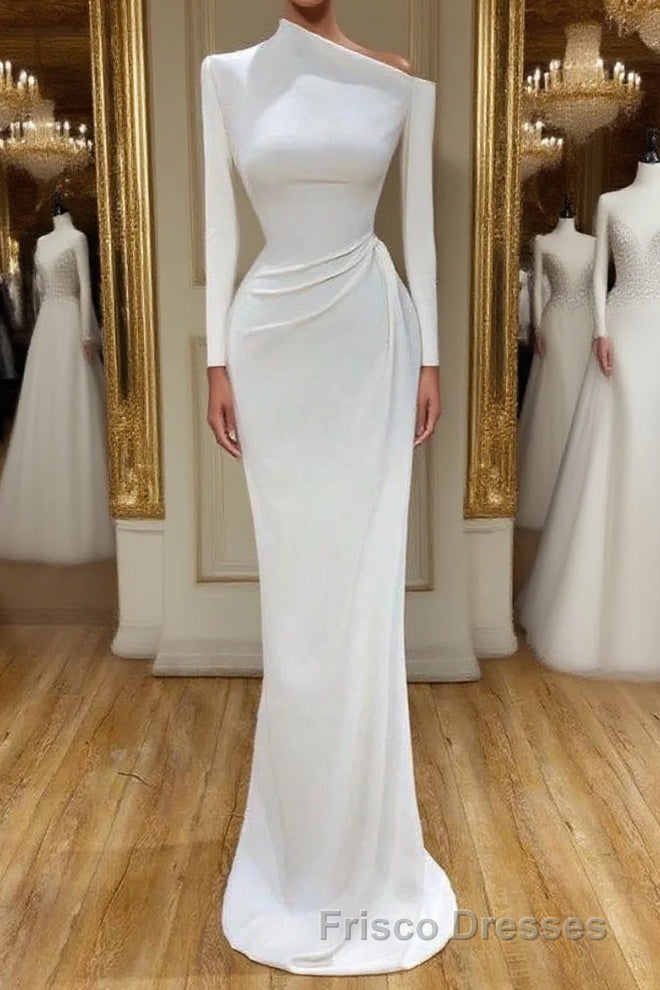 Creamy White Unique neck Long sleeves Mermaid Evening Dress Main image