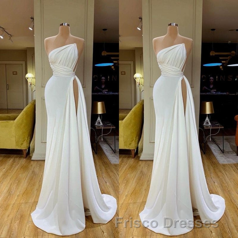 Strapless Creamy White High-split Pleated Long Formal Prom Dress Secondary image