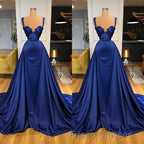 Chic Royal Blue Straps Sweetheart Formal Prom Dress Overskirt With Detachable Train
