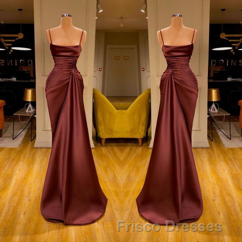 Burgundy Spaghetti-Straps Mermaid Ruffles Formal Prom Dress Long Secondary image