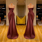 Burgundy Spaghetti-Straps Mermaid Ruffles Formal Prom Dress Long