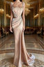 Straps Beadings Long Mermaid Formal Prom Dress Split Evening Gowns