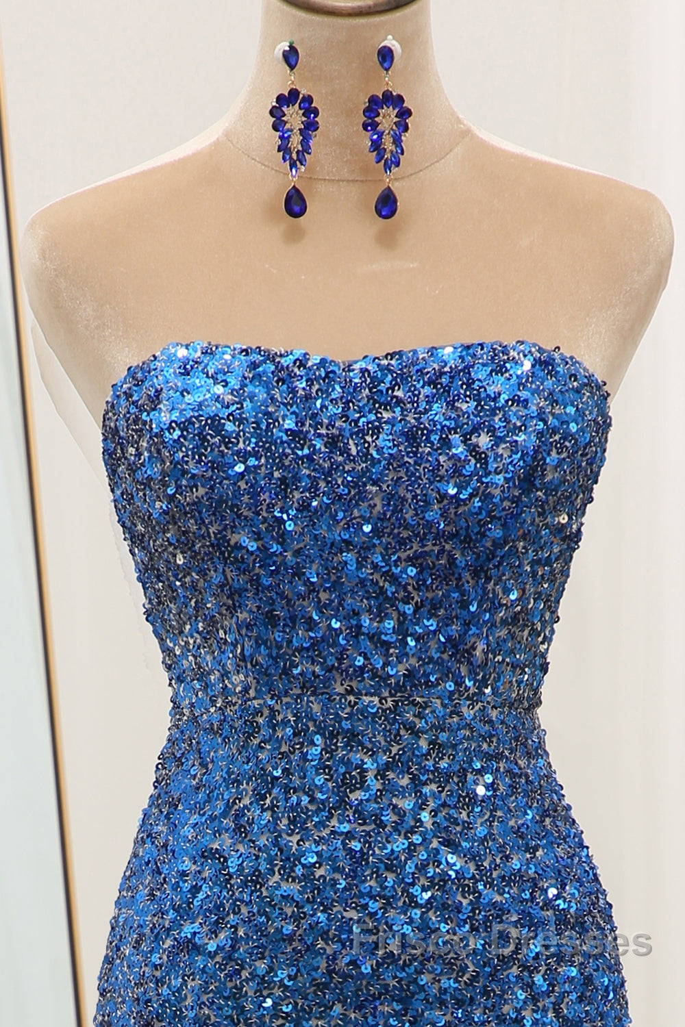 Sparkly Ombre Blue Mermaid Strapless Long Sequin Formal Prom Dress