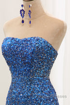 Sparkly Ombre Blue Mermaid Strapless Long Sequin Formal Prom Dress