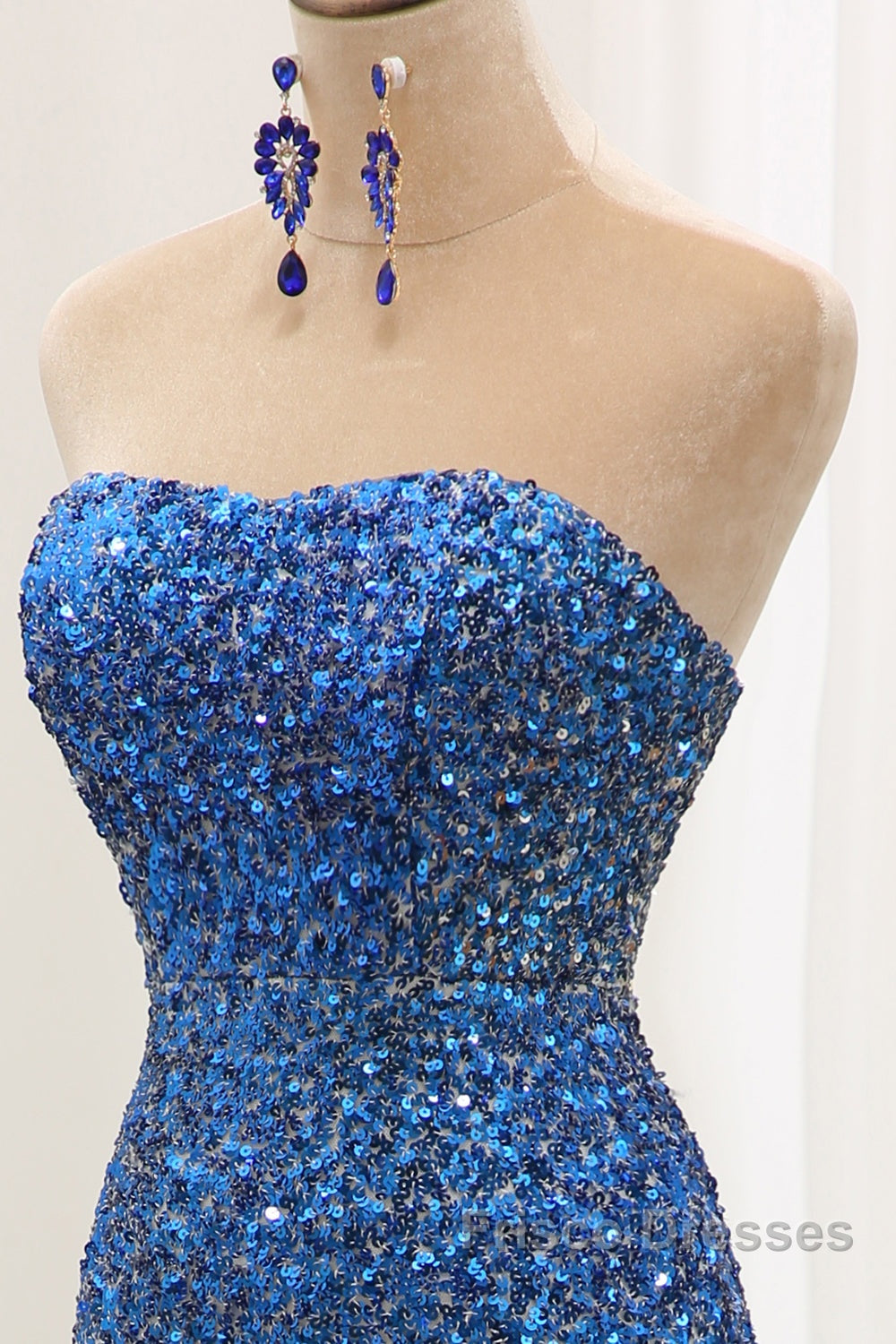 Sparkly Ombre Blue Mermaid Strapless Long Sequin Formal Prom Dress