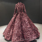 Glitter High Neck Open Back Lace Up Ball Gown Formal Prom Dress