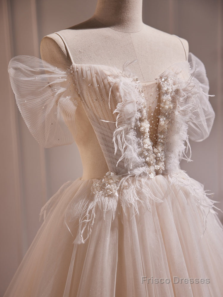 Charming Ivory A-Line Ball Gown Tulle Long Wedding Dresses