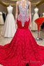 Charming Long Mermaid Jewel Satin Beading Formal Prom Dress Red Formal Prom Gowns