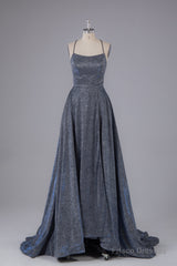 Charming Spaghetti Straps Open Back Sweep Train Prom Dress