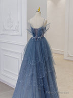 Cheap A Line Tulle Sweetheart Off the Shoulder Beads Open Back Prom Dresses