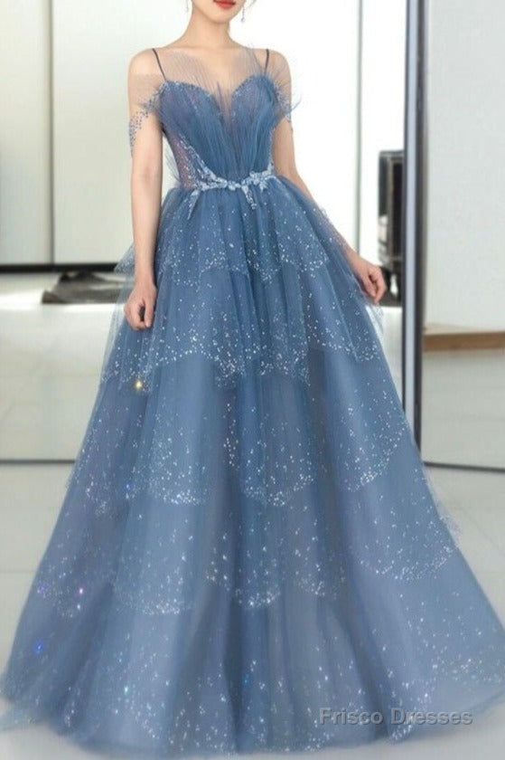 Cheap A Line Tulle Sweetheart Off the Shoulder Beads Open Back Prom Dresses Main image