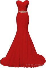 Chic Mermaid Sweetheart Long Lace Prom Dresses