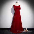 Classic Off Shoulder Long Maroon Formal Prom Dress