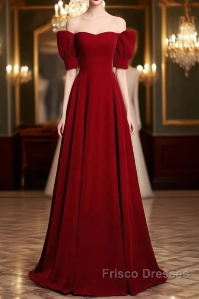 Classic Off Shoulder Long Maroon Formal Prom Dress Main image