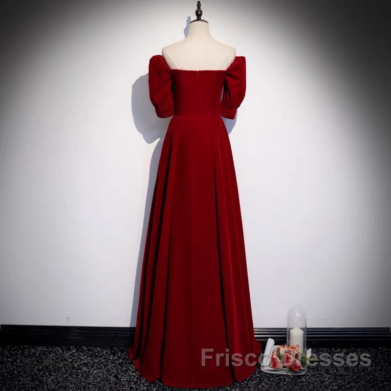 Classic Off Shoulder Long Maroon Formal Prom Dress