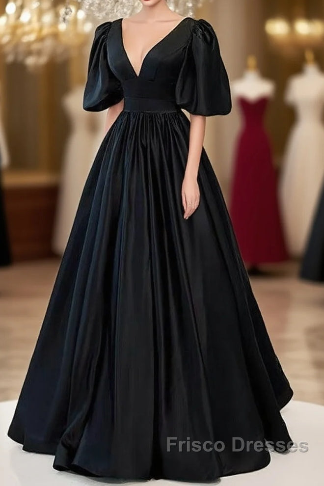 Classy Black Formal Prom Dress Formal Dress with Bubble Sleeves Main image