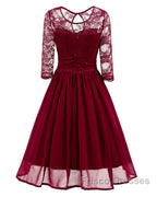 Classy Short Vintage Maroon Formal Prom Dress with Sleeves