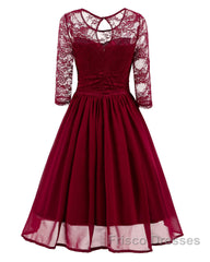 Classy Short Vintage Maroon Formal Prom Dress with Sleeves