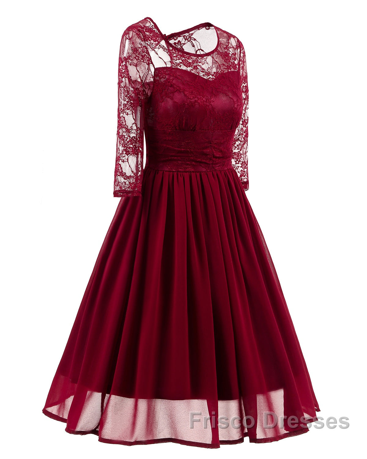 Classy Short Vintage Maroon Formal Prom Dress with Sleeves