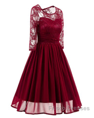Classy Short Vintage Maroon Formal Prom Dress with Sleeves