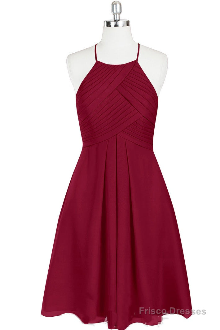 Cute Halter Burgundy Chiffon Knee Length Bridesmaid Dress Main image