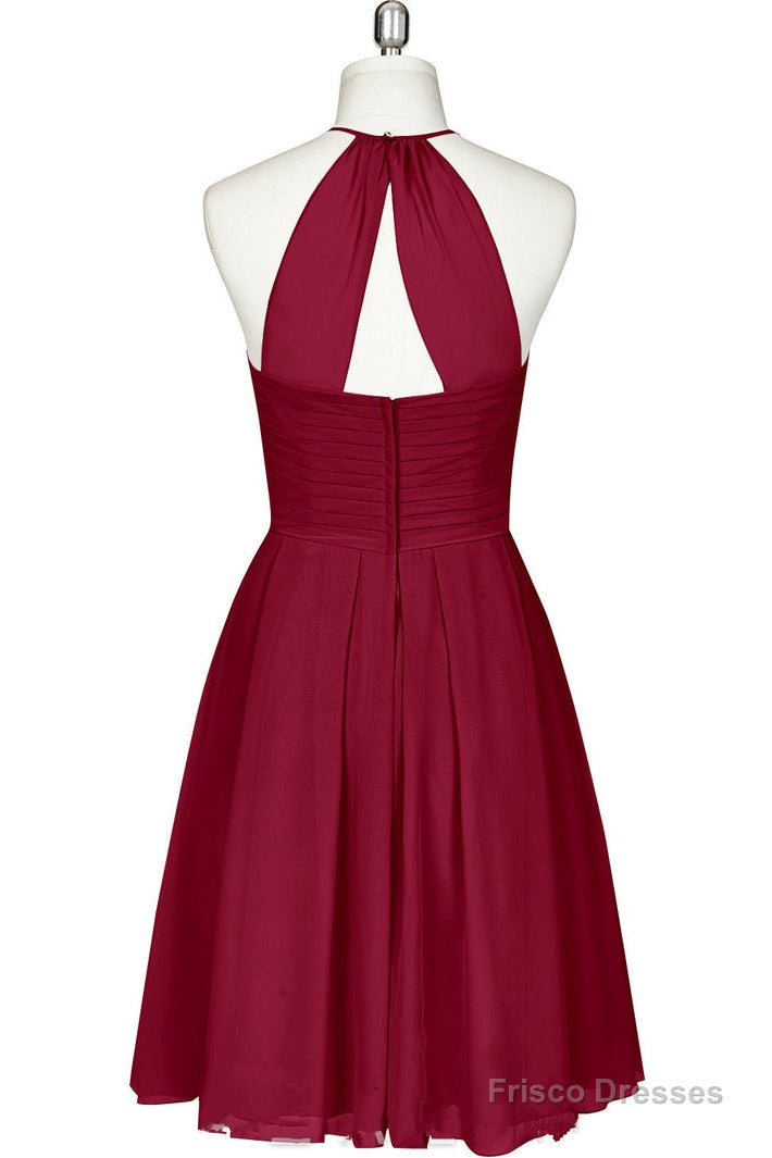 Cute Halter Burgundy Chiffon Knee Length Bridesmaid Dress Secondary image