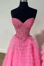 Cute Sweetheart Lace Appliques Tulle Long Formal Prom Dress