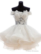 Cute Off The Shoulder Homecoming Dresses, Ivory Lace Beaded Homecoming Dresses