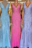Plunge V Neck Lace Appliques Long Formal Prom Dress
