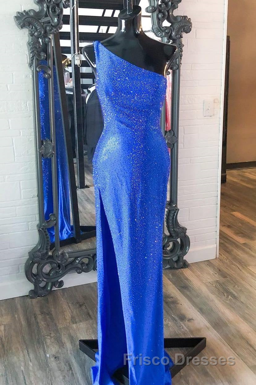 One Shoulder Mermaid Royal Blue Long Formal Prom Dress
