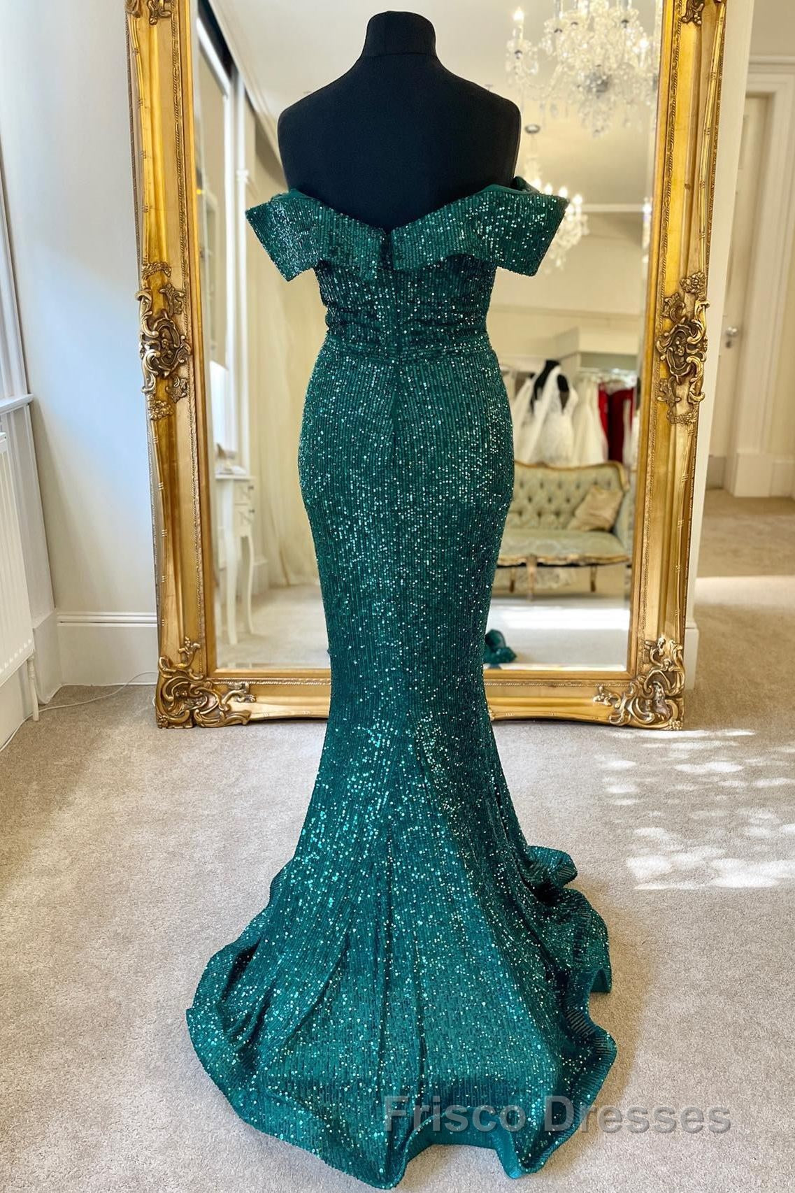 Off the Shoulder Burgundy Sequins Mermaid Long Formal Prom Dress