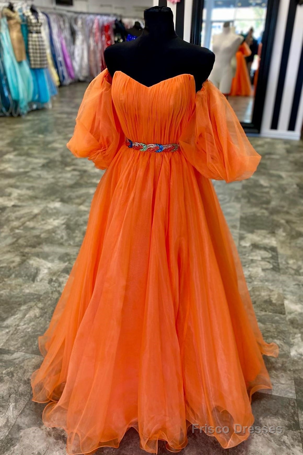 Puffy Sleeves Orange Long Formal Dress Main image