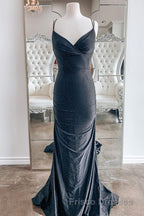 Mermaid Black Long Formal Prom Dress with Cross Back