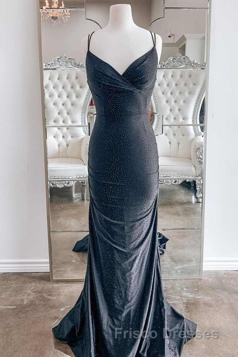 Mermaid Black Long Formal Prom Dress with Cross Back