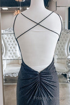 Mermaid Black Long Formal Prom Dress with Cross Back