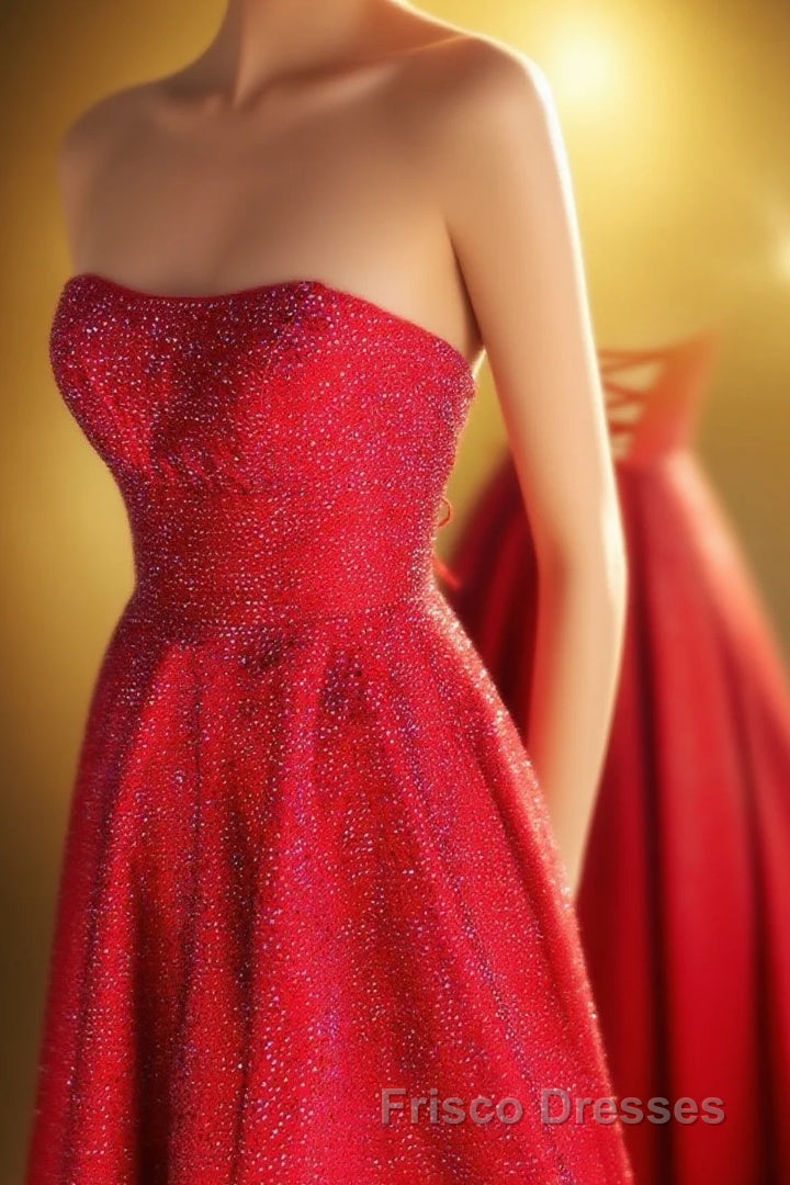 Strapless Red A-line Stunning Long Formal Prom Gown Main image