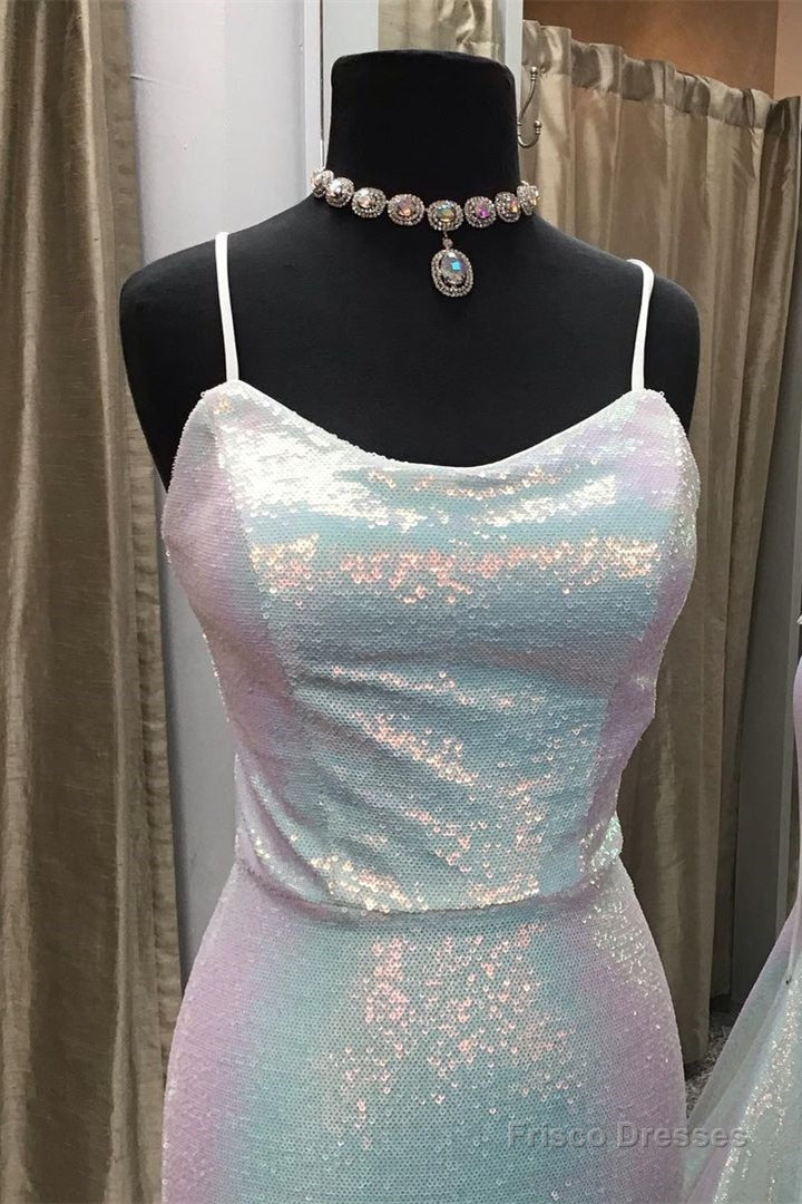 Shiny Spaghetti Straps Mermaid Sequin Long Prom Dress Secondary image
