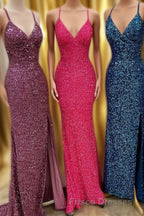 Sparkle Mermaid Sequin Long Formal Prom Dress with Slit