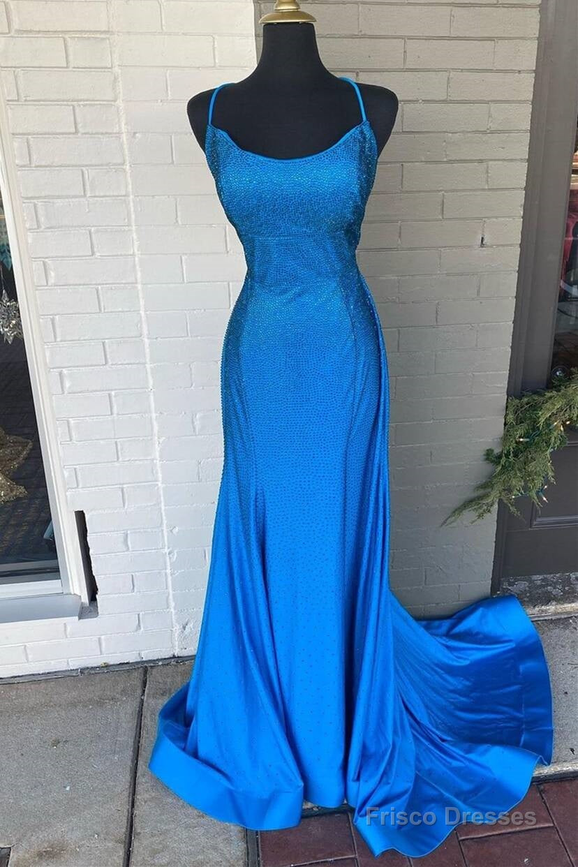 Blue Beaded Mermaid Straps Long Formal Dress Main image