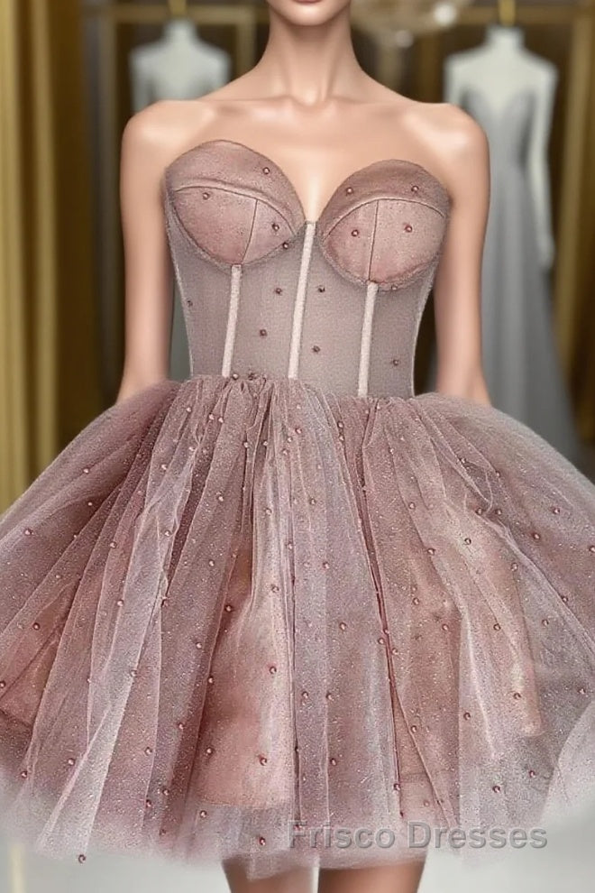 A-line Dusty Rose Sleeveless Tulle Short Homecoming Dress Main image