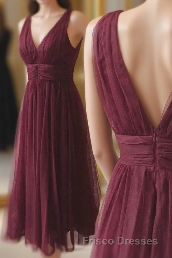 V-neck Sleeveless Tulle Mid length Formal Prom Dress, Homecoming Dress Main image