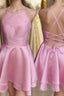 Candy Pink Spaghetti Straps Sleeveless Stain Short Formal Prom Dress, Homecoming Dress