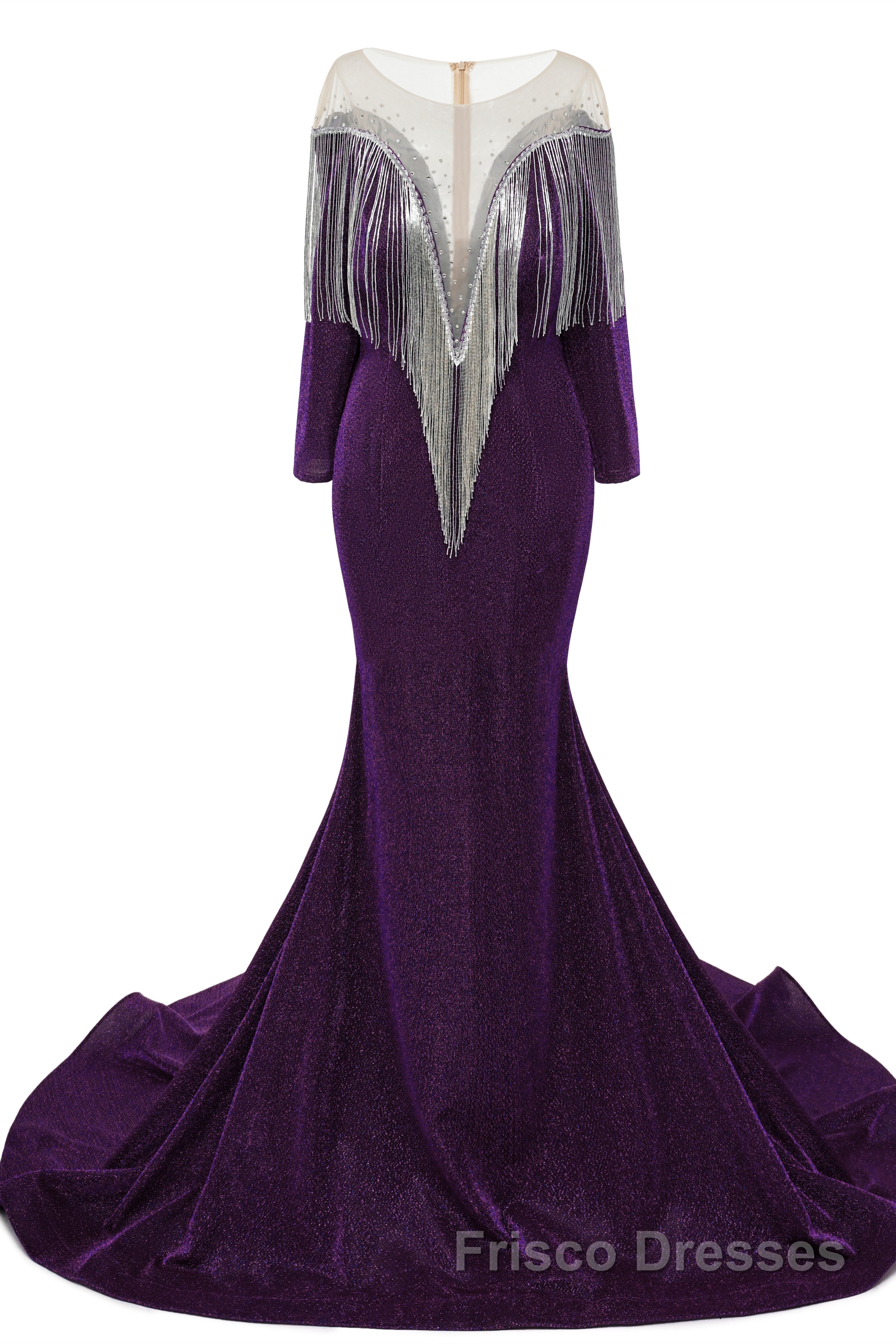 Deep V-neck Shiny Royal Blue Long sleeves Mermaid Formal Prom Dresses