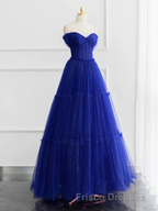 Burgundy A-line Off Shoulder Tulle Shiny Long Formal Prom Dress