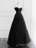 Burgundy A-line Off Shoulder Tulle Shiny Long Formal Prom Dress