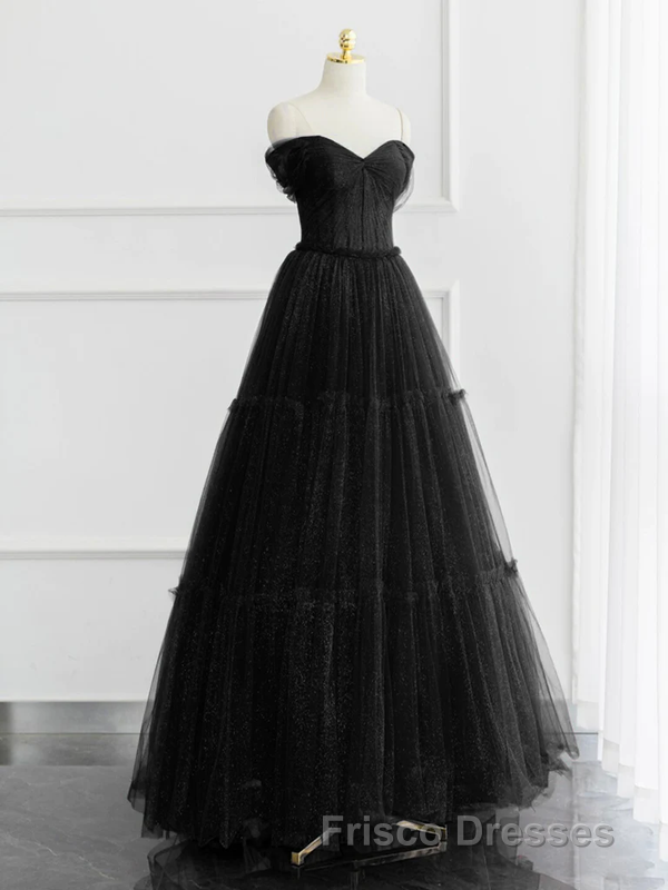 Burgundy A-line Off Shoulder Tulle Shiny Long Formal Prom Dress