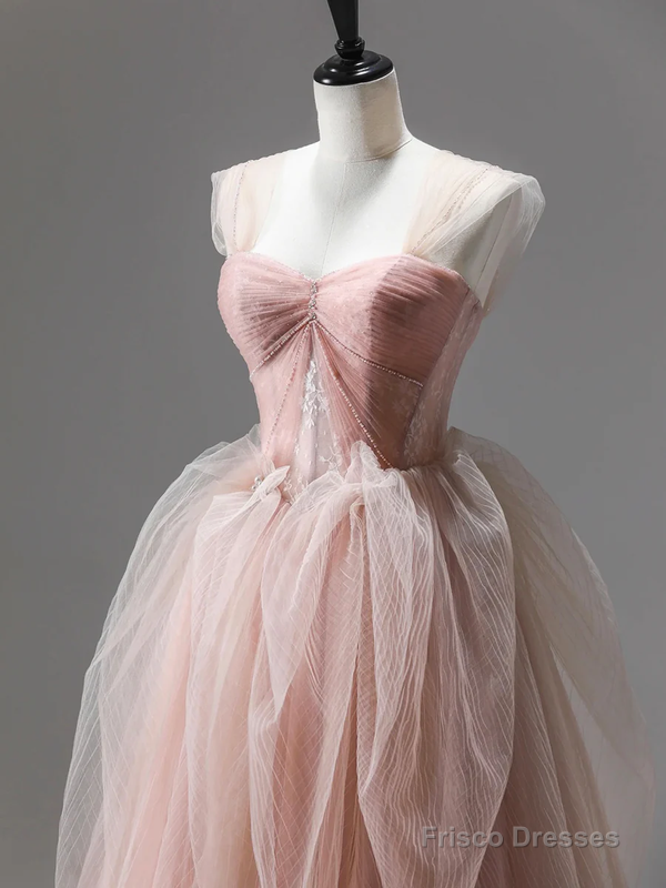 Pink A-Line Tulle Long Prom Dress Evening Gown Secondary image