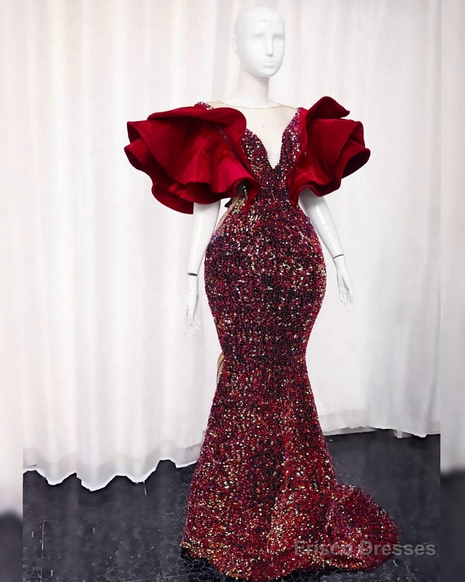 Sequin Wedding Reception Dress, African Velvet Wedding Dress, Elegant Velvet Prom Dress, Evening Party Dress, African Fashion Clothing Main image